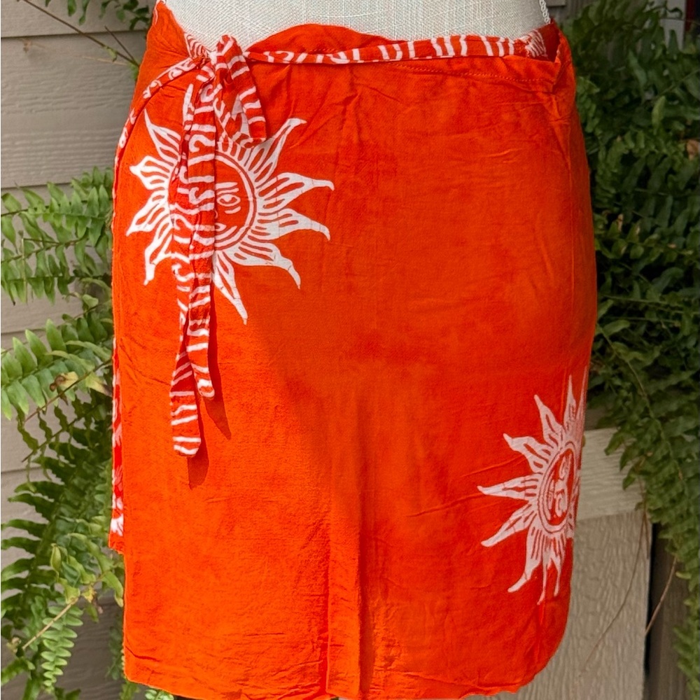 Orange Sun Print Women's Swim Sarong